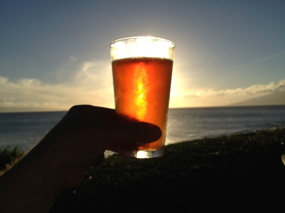 A sunset at Merriman's, as seen through a glass of Fire Rock pale ale. Beyootiful.